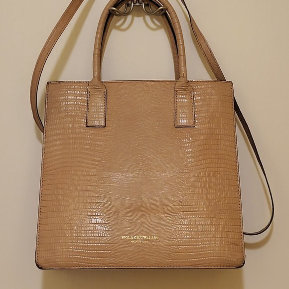 VIOLA CASTELLANI Handbags - VIOLA CASTELLANI Beige Leather Convertible Tote, Embossed Lizard Made in Italy